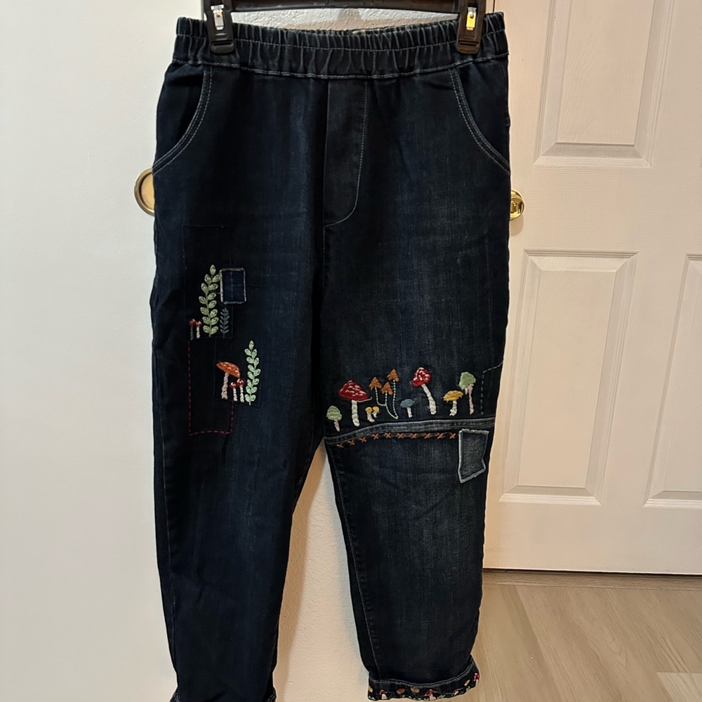 Embroidered Dark Denim Joggers